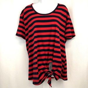 Umgee Womens XL Top Stripe Red Blue Scoop Neck Tie Front Knot Stretch T-Shirt